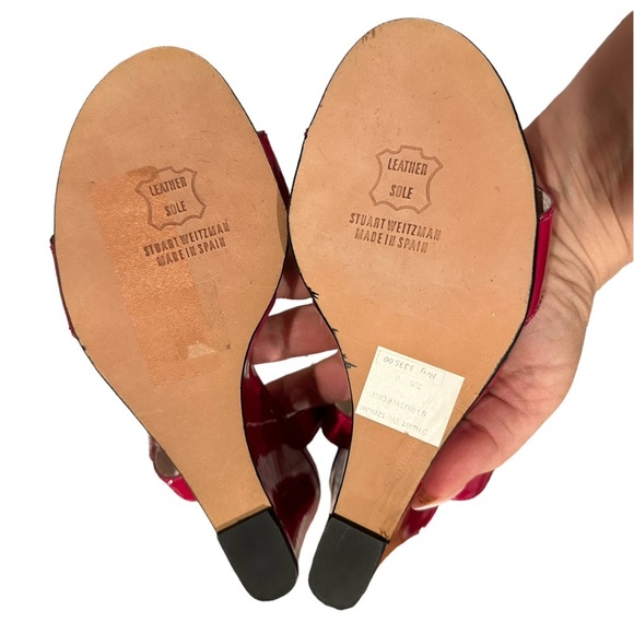 STUART WEITZMAN RED PATENT LEATHER WEDGE ANKLE STRAP SANDAL SHOES 7.5 - Picture 8 of 11